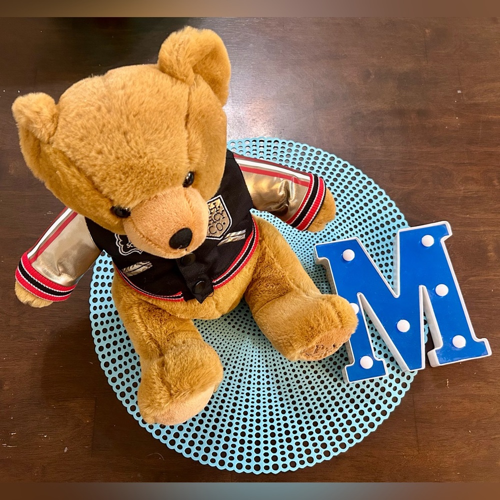 FAO Schwarz Plush Bear with Black and Red Jacket